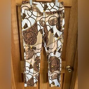 New York & Company White and Brown Patterned Pants